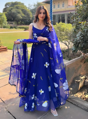 Fabric Georgette Dress, Red and Blue Gown