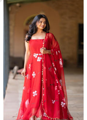 Fabric Georgette Dress, Red and Blue Gown