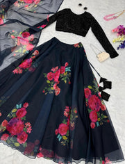 Sparkly Blouse with Floral Lehenga