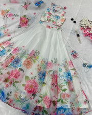 White Organza Floral lehenga