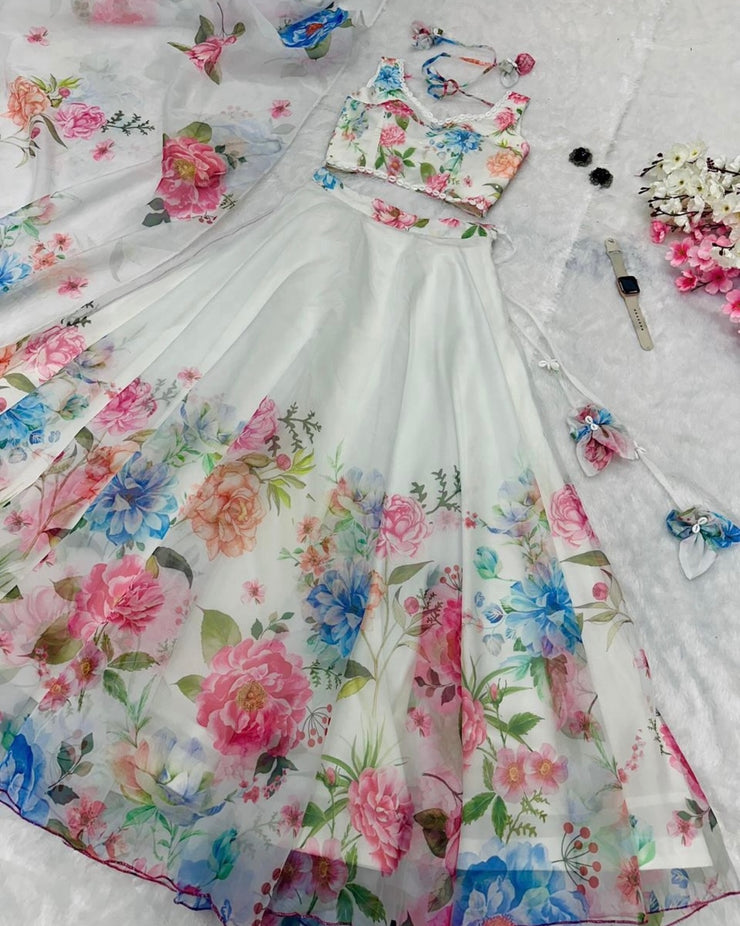 White Organza Floral lehenga