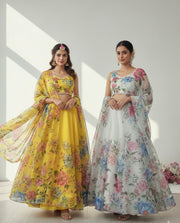 White Organza Floral lehenga