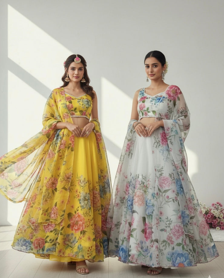 White Organza Floral lehenga