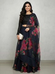 Sparkly Blouse with Floral Lehenga