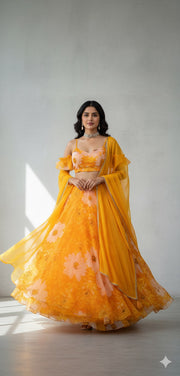 Yellow floral lehenga set