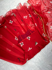 Fabric Georgette Dress, Red and Blue Gown
