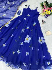 Fabric Georgette Dress, Red and Blue Gown
